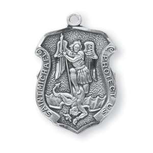 Small St. Michael Shield w/20 Chain   Boxed St Sterling Silver Saint 