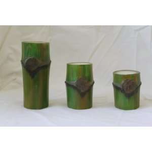  Bamboo Pillar Candle Set (3 pack Green) 