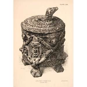  1883 Wood Engraving Aztec Vase Black Clay Ancient Mexico 