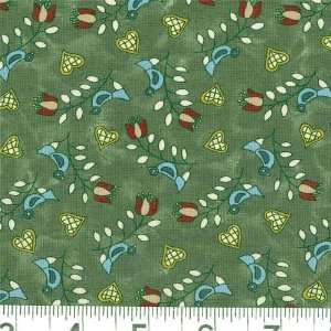    Wide Country Birds Green Fabric By The Yard Arts, Crafts & Sewing