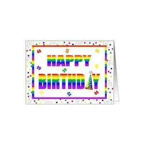  44 Year Old Happy Birthday Rainbow With Hat & Confetti 