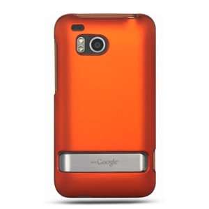 Rubberized phone case that is a solid orange color that fits onto your 