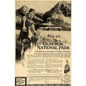 1916 Ad Glacier National Park Montana Vacation Horse   Original Print 