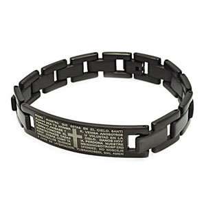 Black Stainless Steel Prayer/ID Mens Link Bracelet (8 inches x 12.1mm 