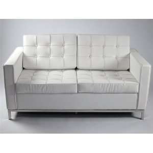  Designer Modern Button Florence Loveseat in White Leather 