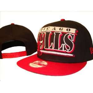   Bulls New Era 9Fifty Black & Red Adjustable Snap Back Baseball Cap Hat