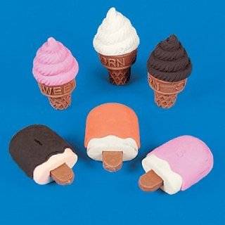 Ice Cream Cone and Frozen Treat Erasers. Kids Party Favors 24 pcs