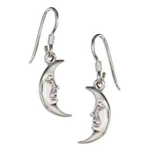   Sterling Silver Half Moon Earrings with Face on French Wires Jewelry