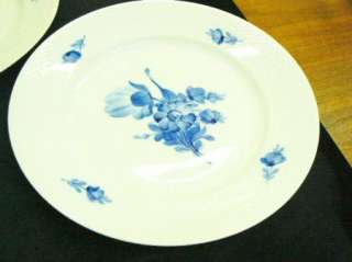 Pair Royal Copenhagen Porcelain Braided Blue Flowers 10 Dinner Plates 