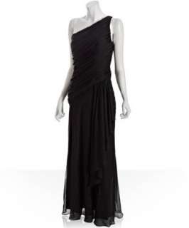 by Allen Schwartz black silk chiffon one shoulder long dress 