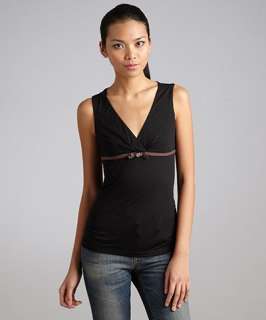 Gucci black modal sleeveless logo stripe top