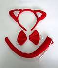 RED CAT ANIMAL Headband Hair Band Ear Tail Bow Tie Party Costume Fancy 