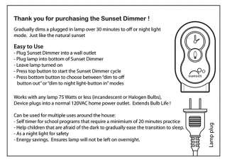 Sunset Dimmer GRADUAL TIMER Reading Light LAMP CONTROL  