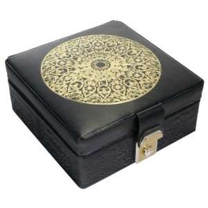   Leather Jewelry Box with Gold Arabesque Design