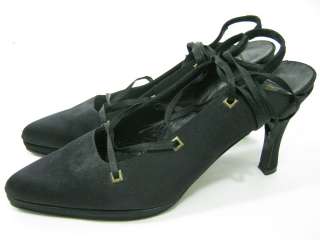 DONNA KARAN Black Satin Lace Up Heels Shoes Pumps Sz 8  
