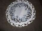 15 Inch Victorian Blue Roses on White Round Doily