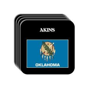 US State Flag   AKINS, Oklahoma (OK) Set of 4 Mini Mousepad Coasters