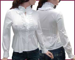 Sexy Long Sleeved Shirt Ruffles Blouse Top White  3XL  