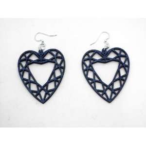  Royal Blue Guarded Heart Wooden Earrings GTJ Jewelry