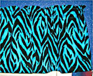 AQUA BLUE & BLACK Zebra Animal Print Valance Curtain  