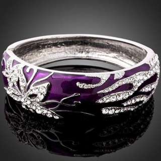 Purple Enamel Swarovski Crystal White Gold GP Bracelet  