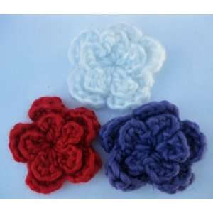  30pc Assorted White&Red&Blue Large Crochet Flower Applique 