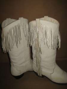   Vintage White Leather Fringe Southwest Cowboy Boots Women 7 M Unique