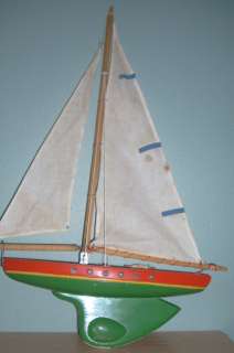 Vintage Hand Made Wooden Pond Sailboat  