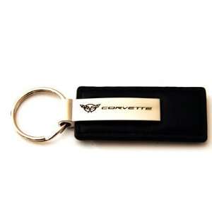   C5 Black Leather Official Licensed Keychain Key Fob Ring Automotive
