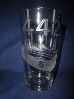 Olds 442 Hand Etched Glasses Hot Rod Collector car(Set of 2)  