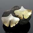Iridescent Oyster SHELL CARVING Ginkgo Tree Leave Design Earring Pair 