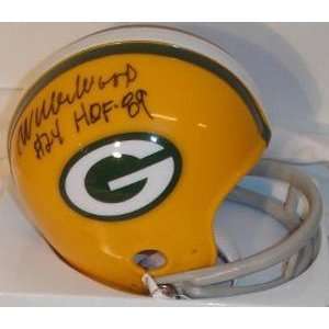Willie Wood Memorabilia Signed Packers 2 Bar Replica Mini Helmet