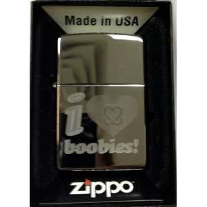  Zippo Custom Lighter   I Love Boobies High Polish Chrome 