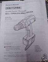 Owners Manual CRAFTSMAN 3/8 in CORLESS DRILL DRIVER  