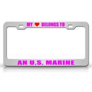 MY HEART BELONGS TO AN U.S. MARINE Occupation Metal Auto License Plate 