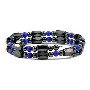 Simulated Lapis Small Wrap Around   Hematite Magnetic Therapy Bracelet 