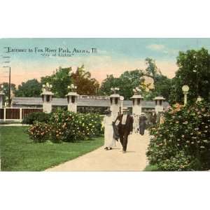 1914 Vintage Postcard   Entrance to Fox River Park   Aurora Illinois
