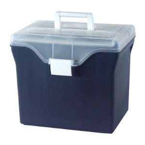  Portable File Box in Navy Blue with Clear Lid   4 Piece 