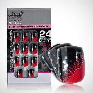 Pretty Woman Metallic Nails   Red & Black with Dots & Flower Design