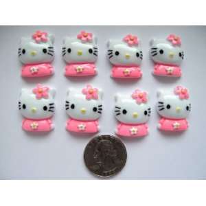  8 Resin Cabochon Flat Back Kitty Cat Pink Dress for 