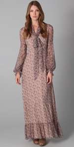 RED Valentino Long Sleeve Floral Maxi Dress  