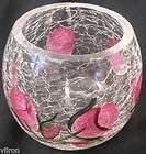 Rose Candle Holder   Pink   Crackle Glass Style   Hand Painted