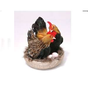 Pair of Chickens On Nest Decoration Collectible Model Figurine Statue
