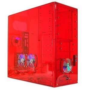  11 Bay ATX Transparent Red Computer Case w/4 LED Fans 