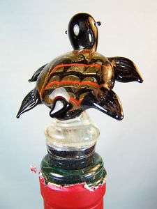 Sea Turtle Brown hand made Glass Wine Bottle Topper  