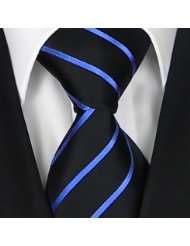   100% Woven Black Medium Blue Striped Tie, Wedding Neckties for Groom