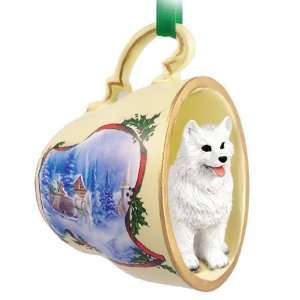  American Eskimo Christmas Ornament Sleigh Ride Tea Cup 