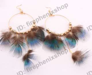 Wholesale lot 12pairs hoop pheasant feather gold p earrings beaded 