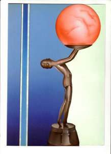 Birthday greeting card Art Deco desk Lamp female globe  
