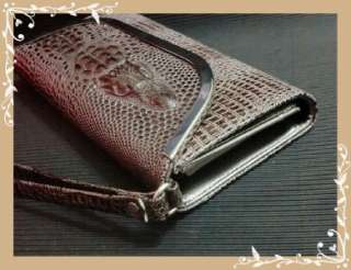 IP001   Brown Crocodile Faux Leather IPhone Case Purse Wallet & Clutch 